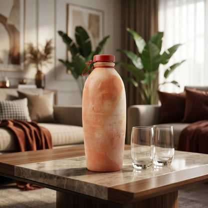 On side table at drawing room Mitti ki Bottle 1200ml is showing that family give importance to healthy lifestyle and pure water every time.