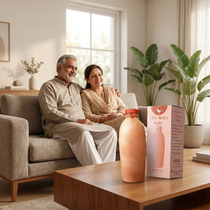 Traditional clay water bottle with premium artisan finish, ideal gift for families in Pakistan.