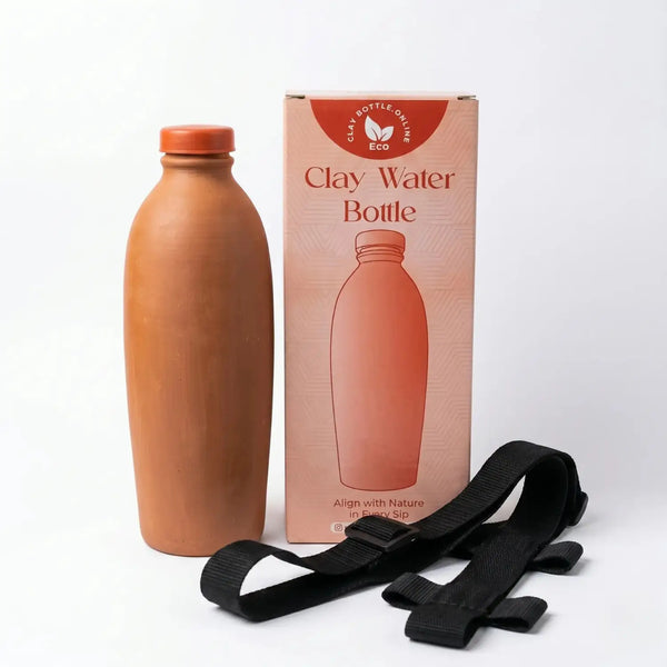 Clay Water Bottle with Adjustable Shoulder Strap