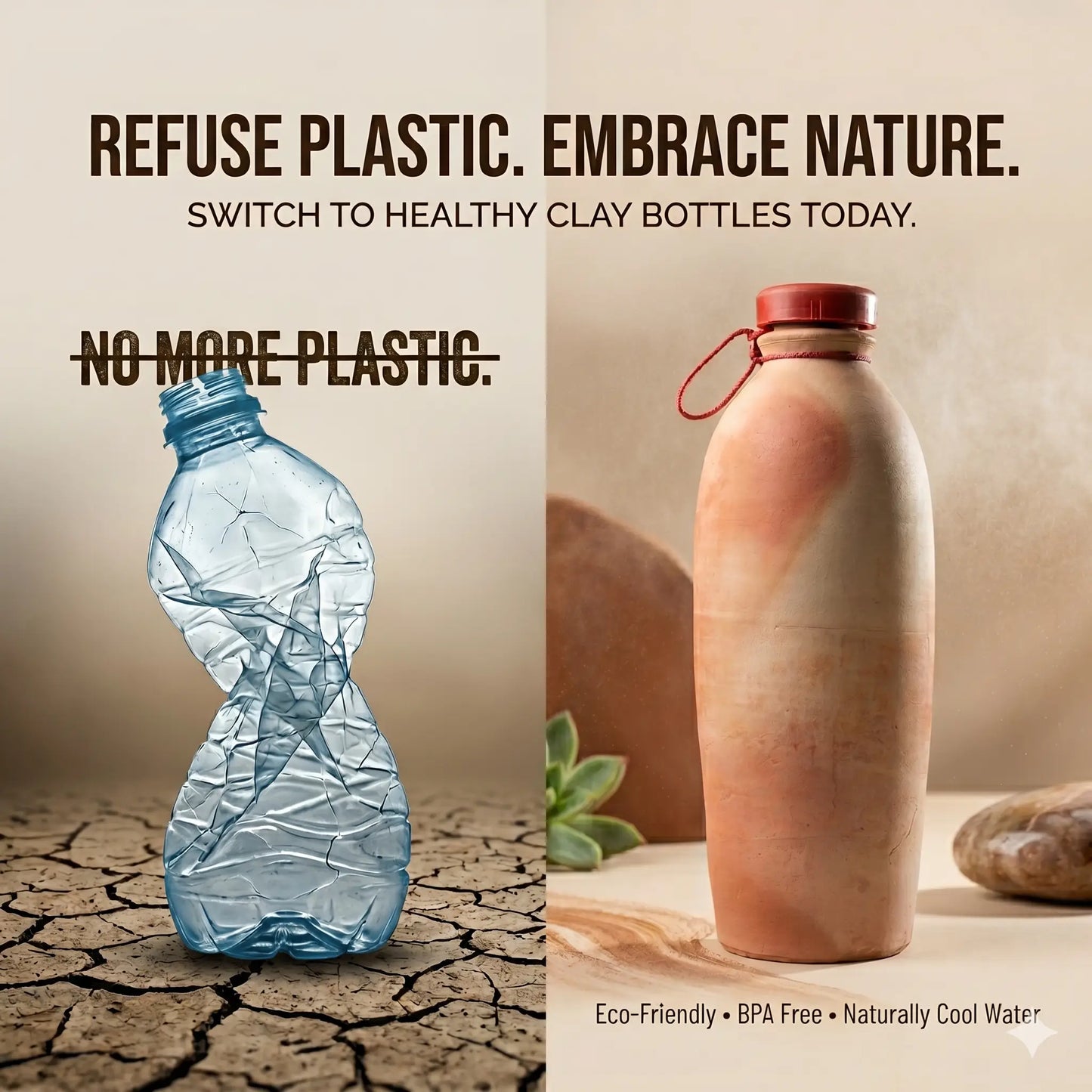 Clay water bottle ensures your water stays thanda and fresh without the chemical aftertaste of plastic.